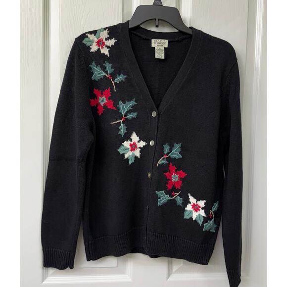 Classic Elements Vintage holiday black jolly winter Christmas sweater Med Petite - Picture 1 of 4